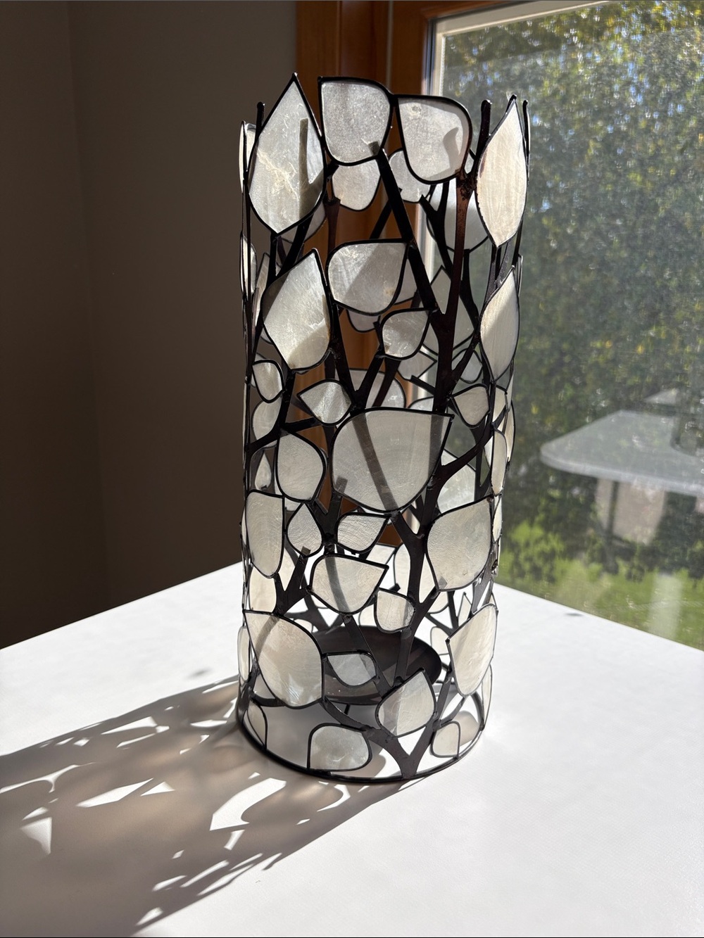 Capiz Leaf Lantern Cream Leaves with Black Metal Branches